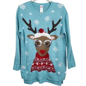 Ugly Christmas Sweater UCS Reindeer Furry Santa Hat Jingle Bells Women's Size 1X